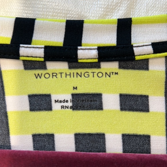 Worthington Short Sleeve Yellow,Black &White Stripe Blouse Size Medium Like New - Picture 6 of 7